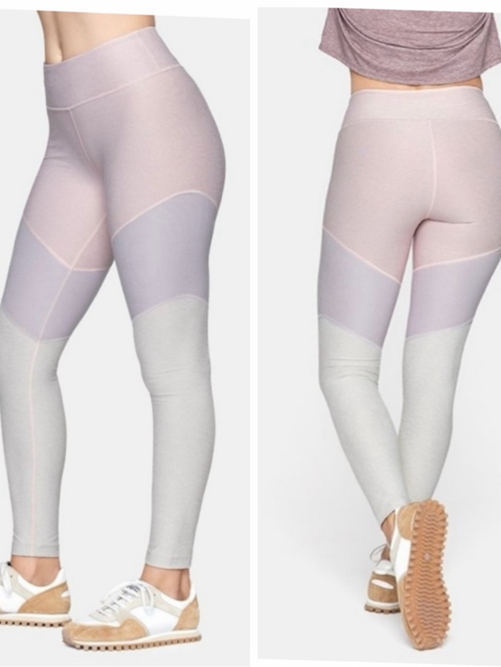 Outdoor Voices Springs 7/8 Colorblock Leggings pastel pink, lavender, and grey S